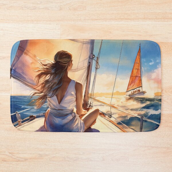 Item preview, A woman with long hair sits peacefully on a sailboat's bow designed and sold by homydesign.