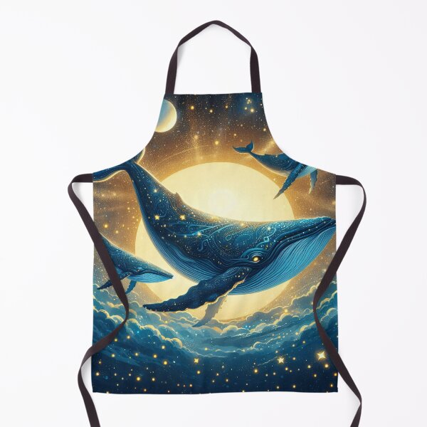 Item preview, Whales soar through a starry sky, their graceful forms illuminated by the moon. Clouds and a distant ocean create a dreamlike atmosphere designed and sold by homydesign.