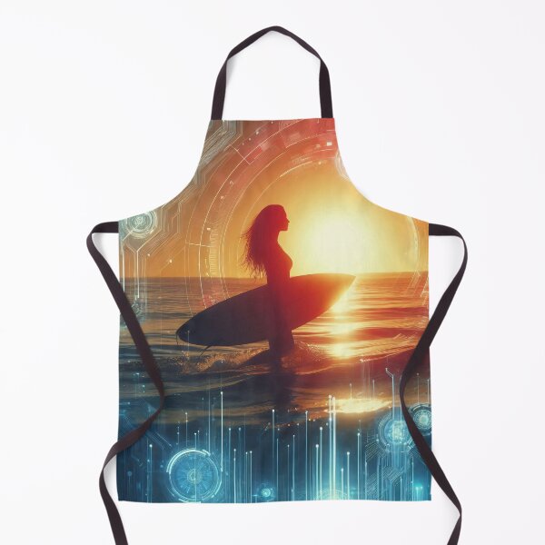 Item preview, Silhouette of a surfer at sunset intertwined with futuristic digital patterns designed and sold by homydesign.