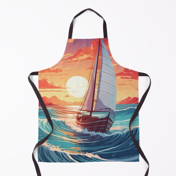 Item preview, A sailboat sails through vibrant waves under a fiery sunset, its silhouette framed by the setting sun designed and sold by homydesign.