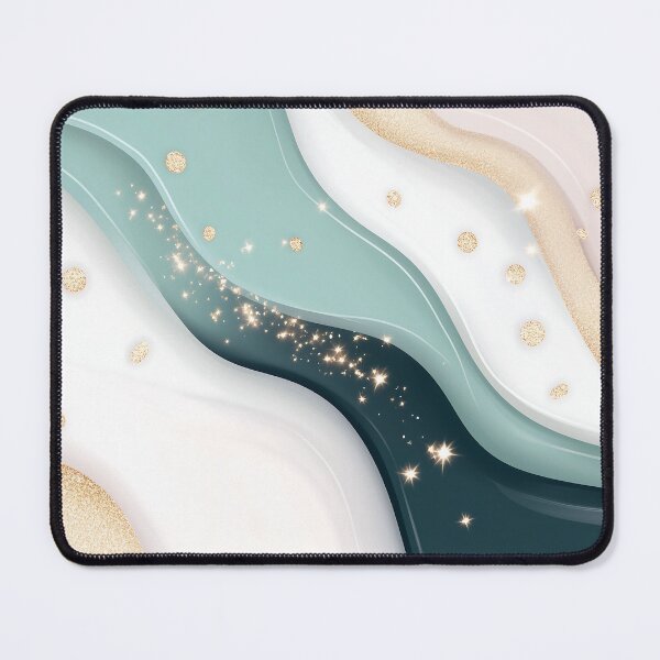 Item preview, Teal and Gold Waves With Glittering Stars designed and sold by GoldenTealArts.