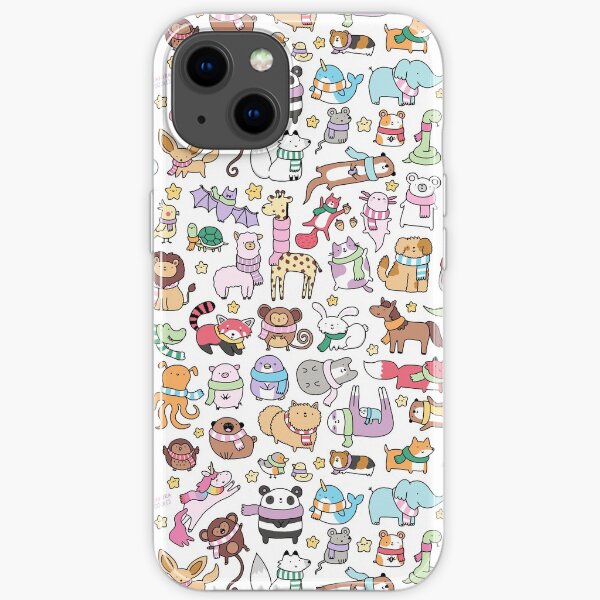 Winter Animals with Scarves Doodle iPhone Soft Case