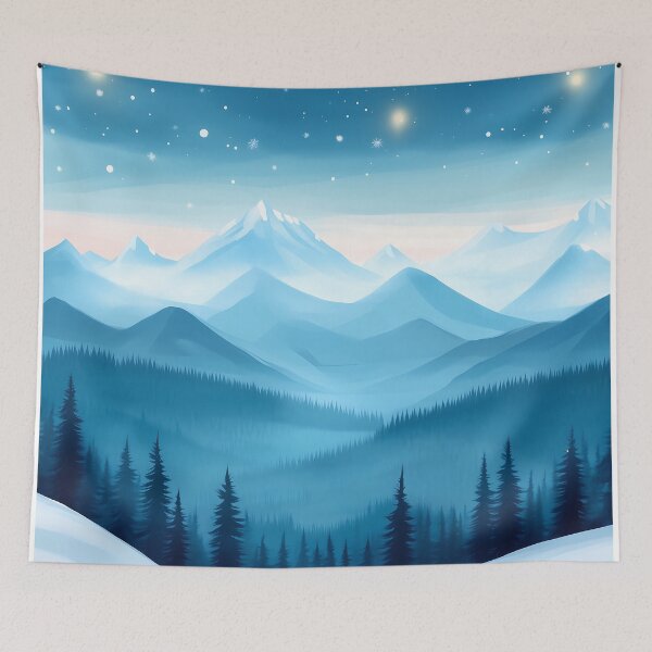 Item preview, Snowy Mountain Landscape Under Starry Night Sky designed and sold by GoldenTealArts.