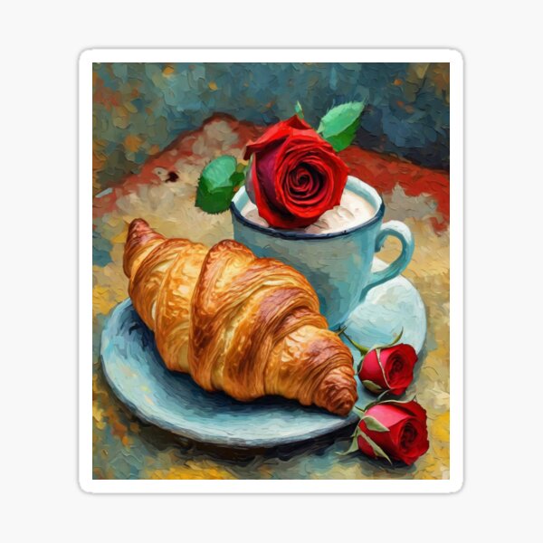 Item preview, "Golden Croissant: Romantic Coffee Break" designed and sold by Artisticanvas.