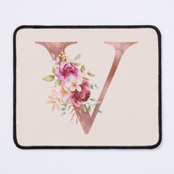 Artikelvorschau, Roségold Aquarell Buchstabe V Blumenmonogramm entworfen und verkauft von NicheFifty-Two.