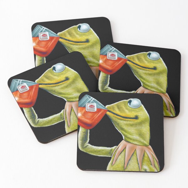 Item preview, Kermit the Frog of the sipping tea meme, Oil on Black velvet by Jorge Torrones designed and sold by velvetify.com.