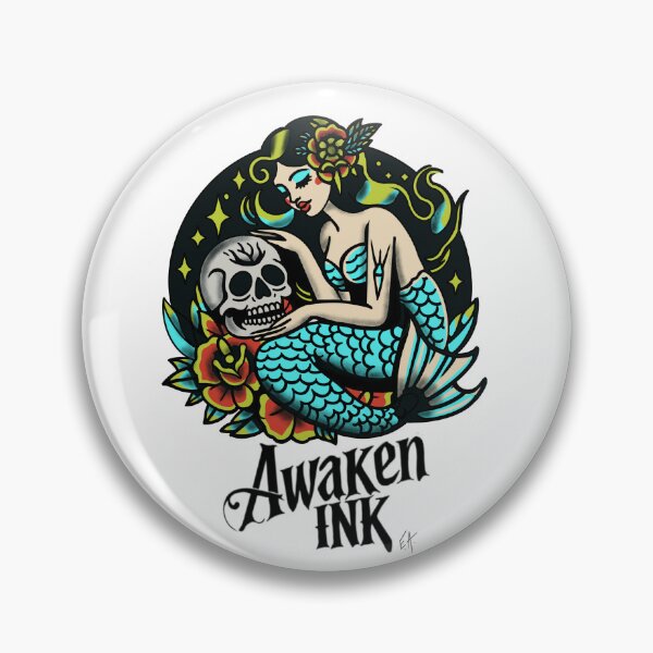 Item preview, Awaken ink mermaid skull tattoo flash designed and sold by Awakenink.