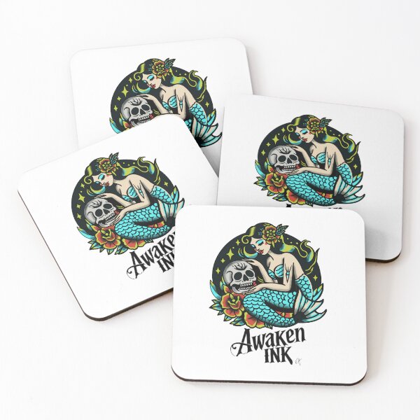 Item preview, Awaken ink mermaid skull tattoo flash designed and sold by Awakenink.