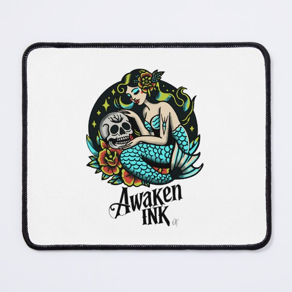 Item preview, Awaken ink mermaid skull tattoo flash designed and sold by Awakenink.