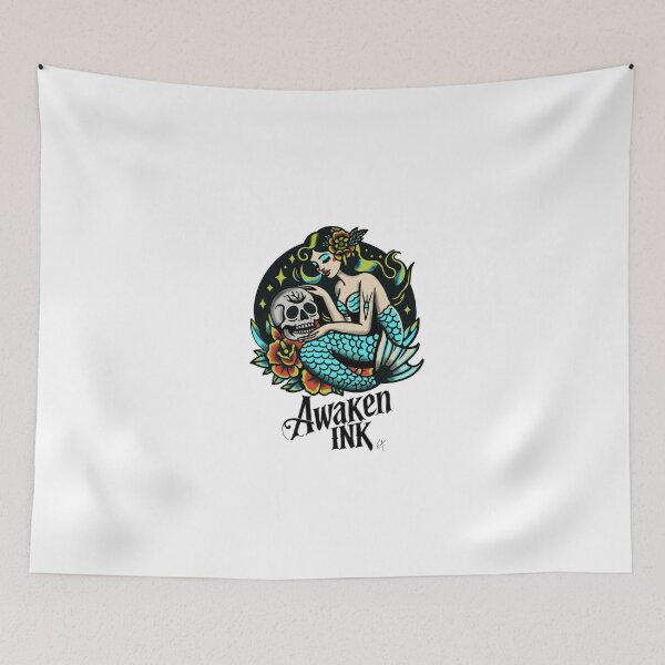 Item preview, Awaken ink mermaid skull tattoo flash designed and sold by Awakenink.