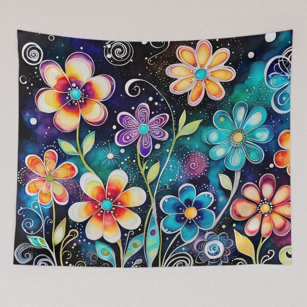 Item preview, Whimsical blacklight garden zentangle flowers designed and sold by artedamensagem.