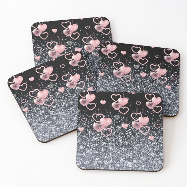 Item preview, Pink Shimmering Ornament Valentine Hearts Black Shimmering Silver designed and sold by colorleafz.