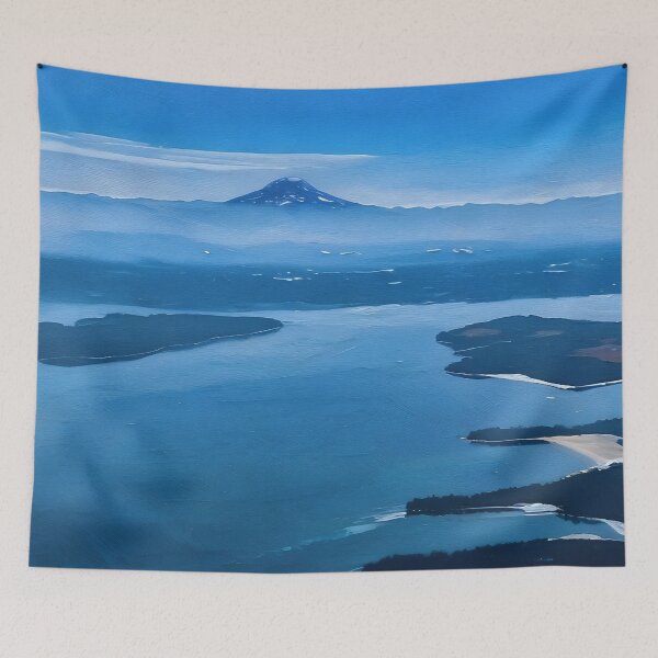 Aperçu de l'œuvre Le Mont Rainier au-dessus du Puget Sound (peinture à l'huile) créée et vendue par flyscenicair.