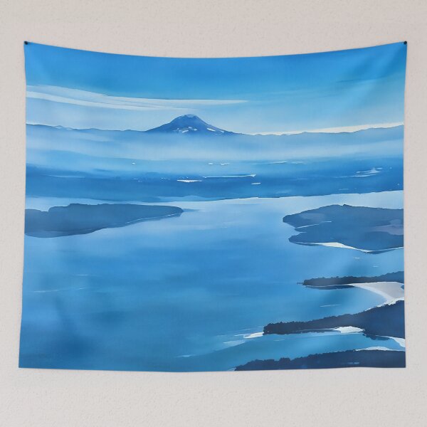 Aperçu de l'œuvre Le Mont Rainier au-dessus du Puget Sound (Aquarelle) créée et vendue par flyscenicair.
