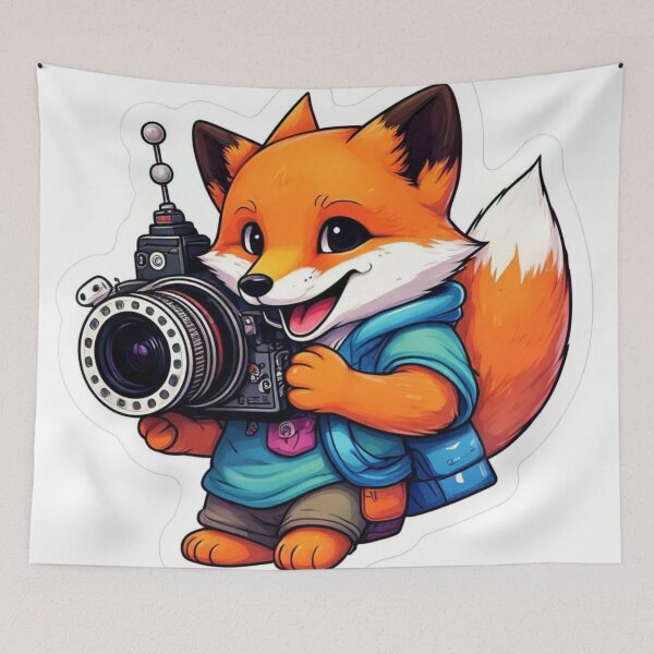 Item preview, A sticker design a playful fox character holding a camera or film reel, representing cunning and adaptability designed and sold by InsightA.