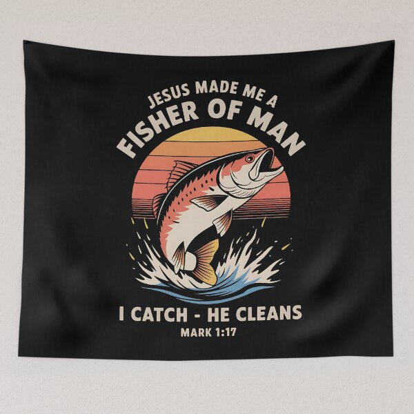 Item preview, Jesus Made Me a Fisher of Man Mark 1:17 Retro Fishing Design designed and sold by Karsten Stier.