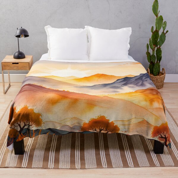 Item preview, Sunlit Trees and Shadowed Valleys, Watercolor Sunrise Landscape, Golden Hour Glow Mountain View, Autumn Minimalistic Vibes designed and sold by Kintsugi99.