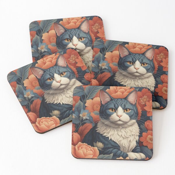 Item preview, Blue cat and flowers designed and sold by KiraChie.