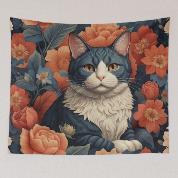 Item preview, Blue cat and flowers designed and sold by KiraChie.