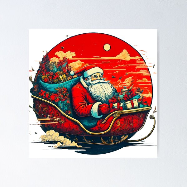 Item preview, Vintage Santa Claus Riding Sleigh , Christmas Holiday Graphic , Unique Santa Christmas , Festive Holiday  Gift designed and sold by Indyadizine.