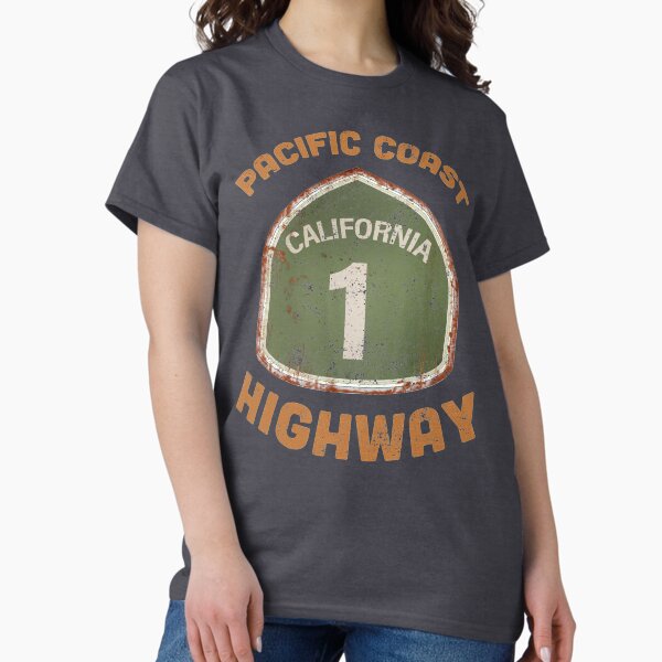 Vista previa del artículo con la obra «Camisetas y souvenirs de la carretera de la costa del Pacífico de California», diseñado y vendido por Robert Diebold.
