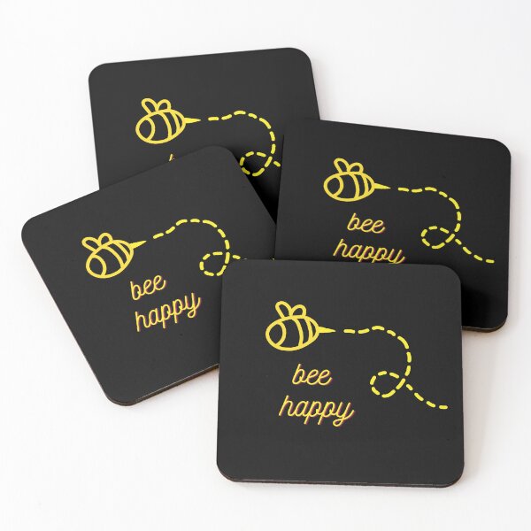 Item preview, cute Bee happy quote- vibrant yellow bumblebee on black designed and sold by Ayagamea.