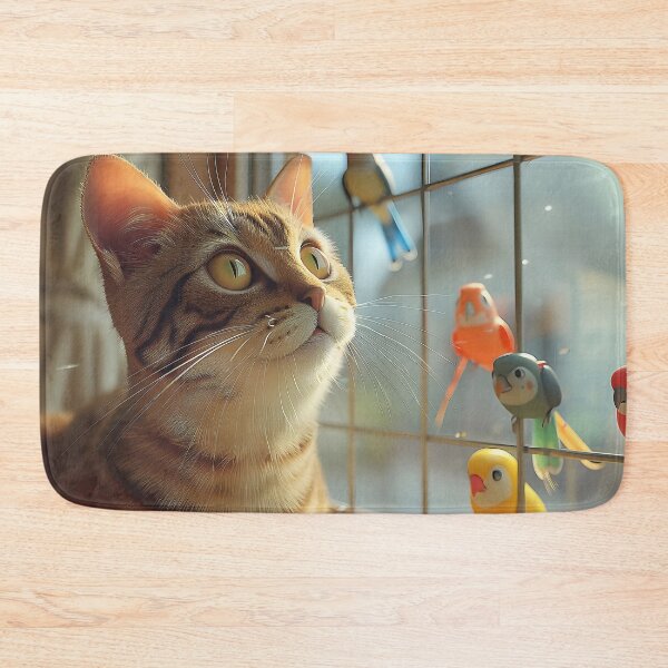 Item preview, Curious Feline Gazes Admiringly at Vibrant Avian Visitors designed and sold by CheerForGoods.