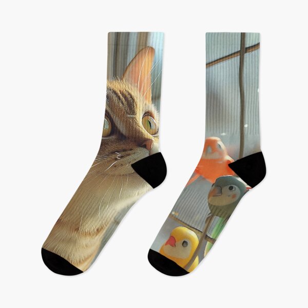 Item preview, Curious Feline Gazes Admiringly at Vibrant Avian Visitors designed and sold by CheerForGoods.