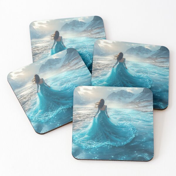 Item preview, Woman in sparkling blue dress on icy landscape scenery designed and sold by Artessie.