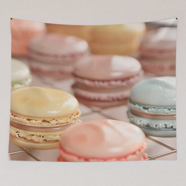 Item preview, Close up of a Vibrant Assortment of Delicate Macaron Pastries  designed and sold by CheerForGoods.