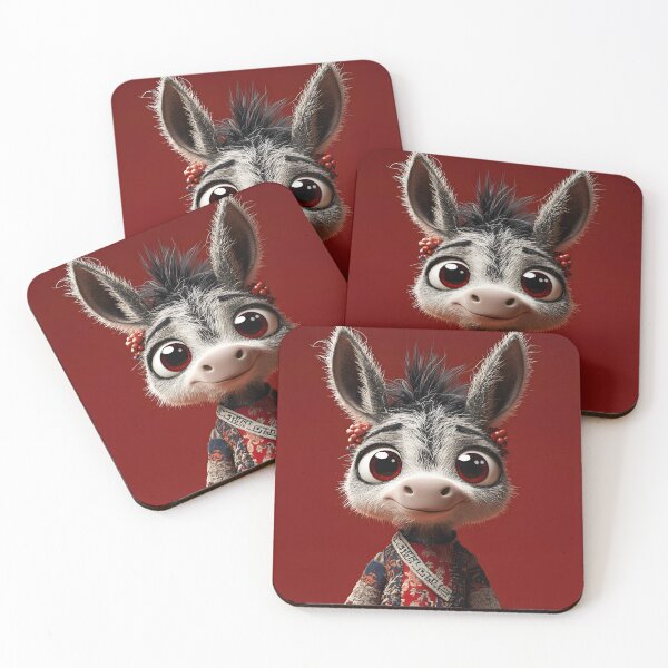 Item preview, Cute cartoon donkey with big eyes and traditional attire designed and sold by Artessie.