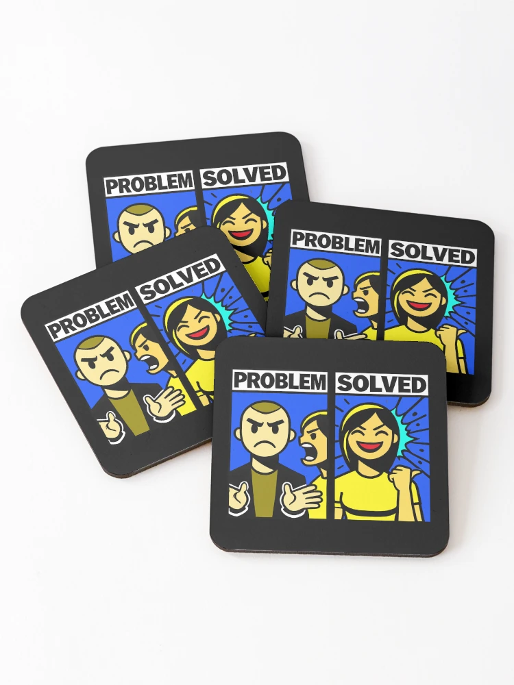 Thumbnail 1 of 5, Coasters (Set of 4), Problem Solved Comic Humor Design designed and sold by DrawHandArt.