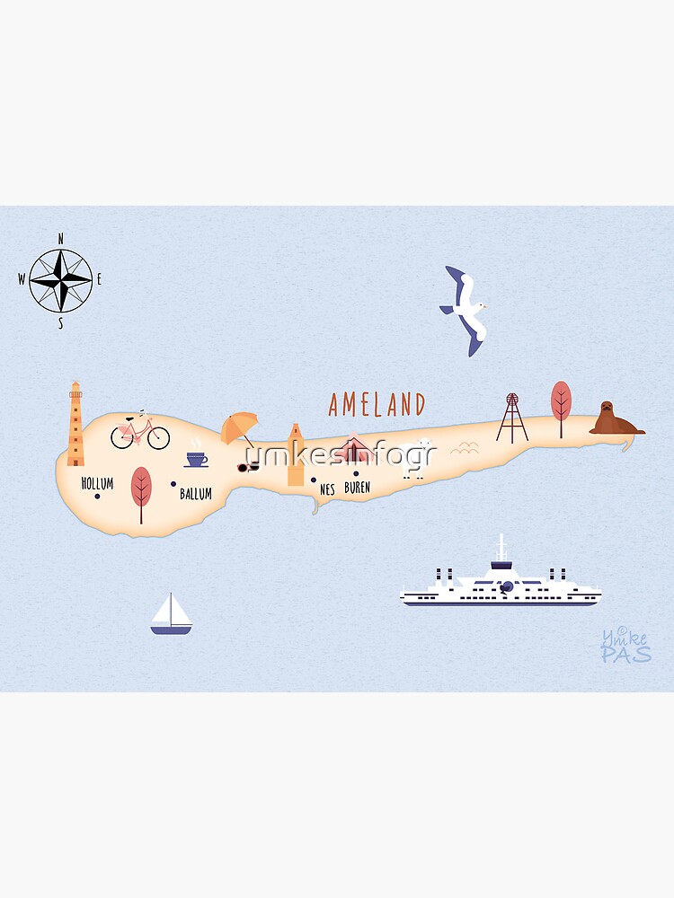 Thumbnail 2 of 2, Art Board Print, Illustrated map of Ameland designed and sold by ymkesinfogr.