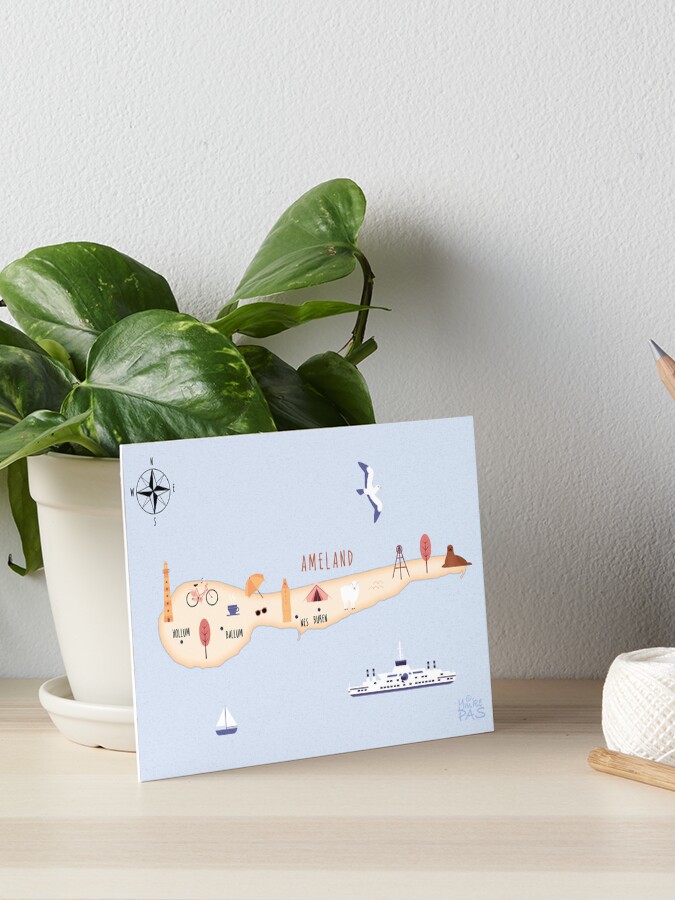 Thumbnail 1 of 2, Art Board Print, Illustrated map of Ameland designed and sold by ymkesinfogr.