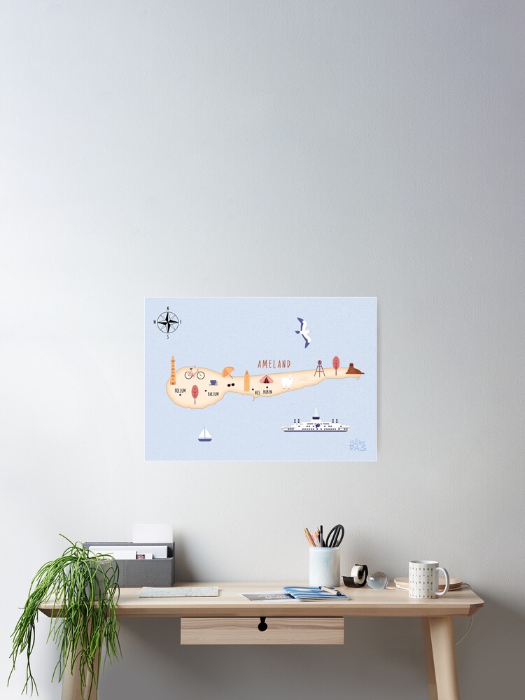 Thumbnail 1 of 3, Poster, Illustrated map of Ameland designed and sold by ymkesinfogr.