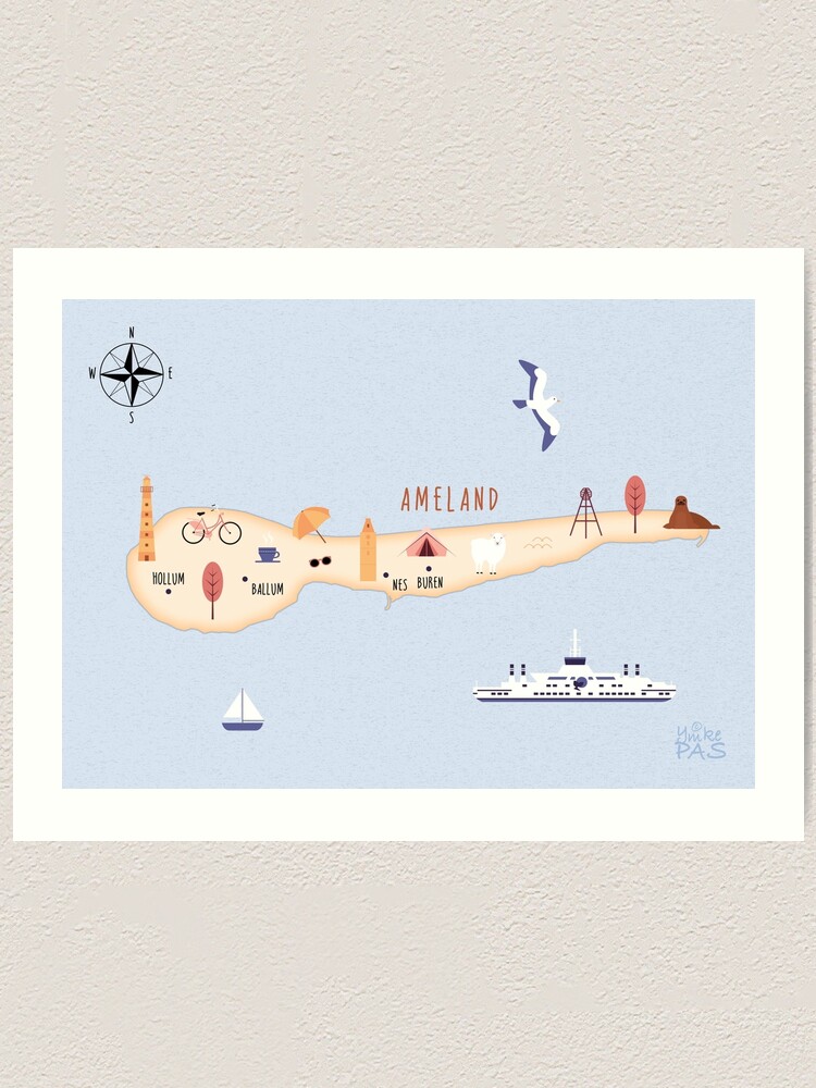 Thumbnail 2 of 3, Art Print, Illustrated map of Ameland designed and sold by ymkesinfogr.