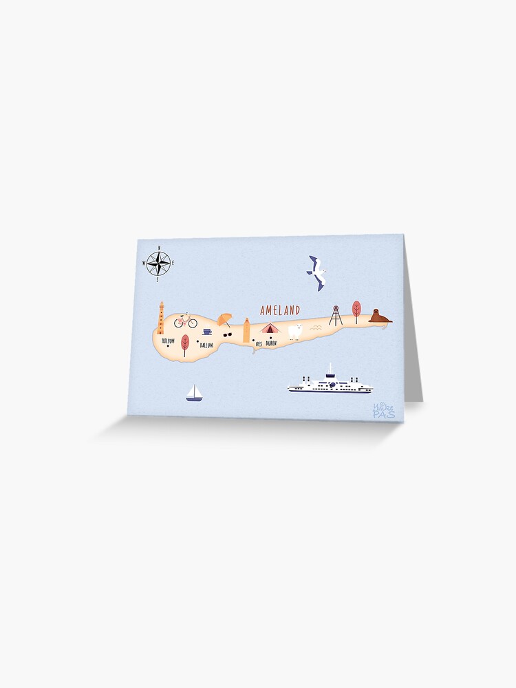 Thumbnail 1 of 2, Greeting Card, Illustrated map of Ameland designed and sold by ymkesinfogr.