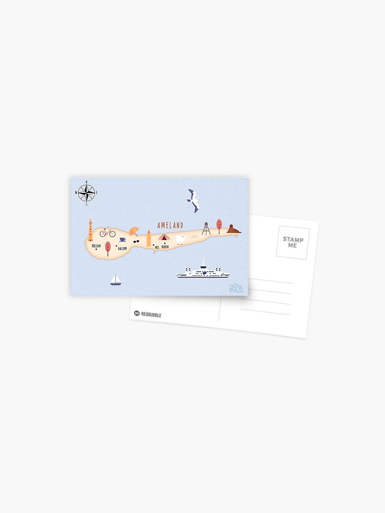 Thumbnail 1 of 2, Postcard, Illustrated map of Ameland designed and sold by ymkesinfogr.