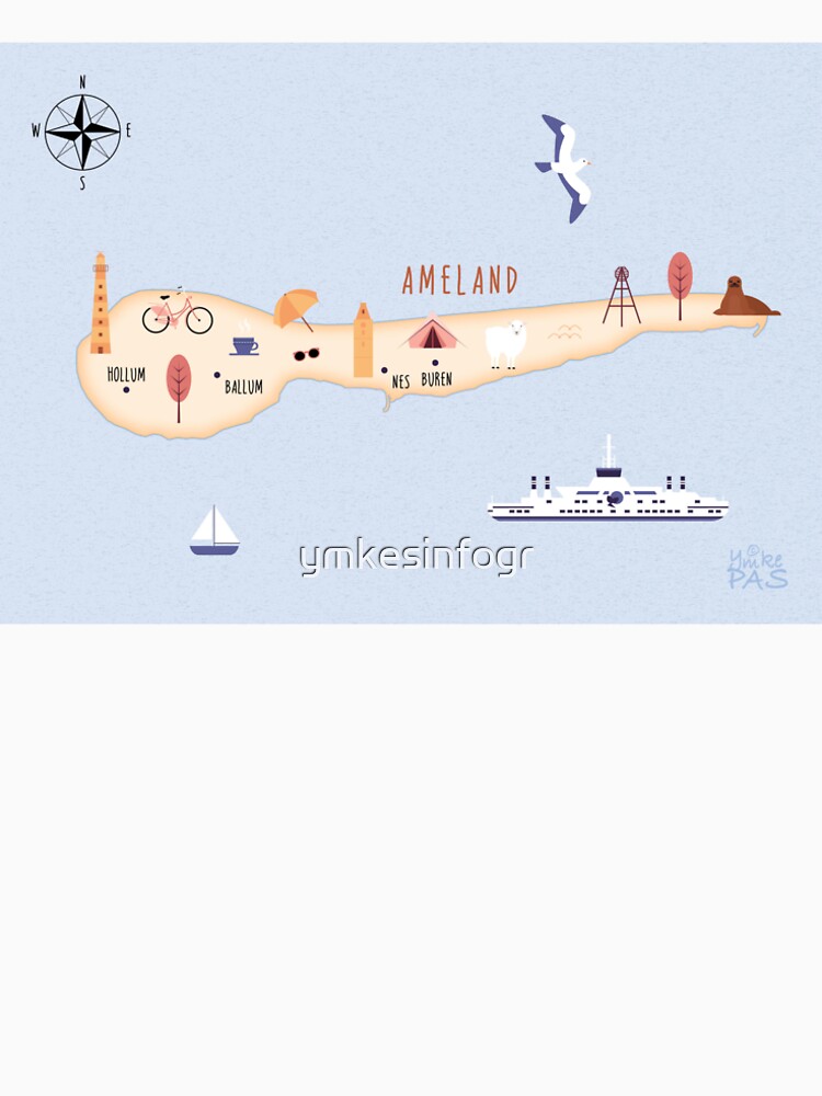 Thumbnail 6 of 6, Premium Scoop T-Shirt, Illustrated map of Ameland designed and sold by ymkesinfogr.