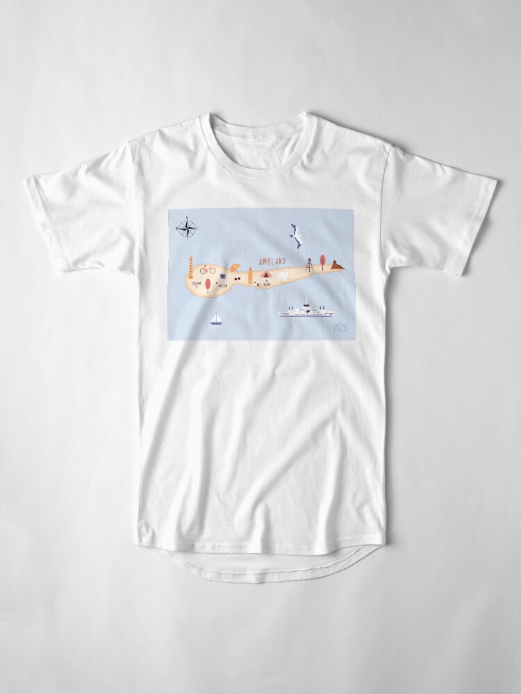 Thumbnail 4 of 5, Long T-Shirt, Illustrated map of Ameland designed and sold by ymkesinfogr.