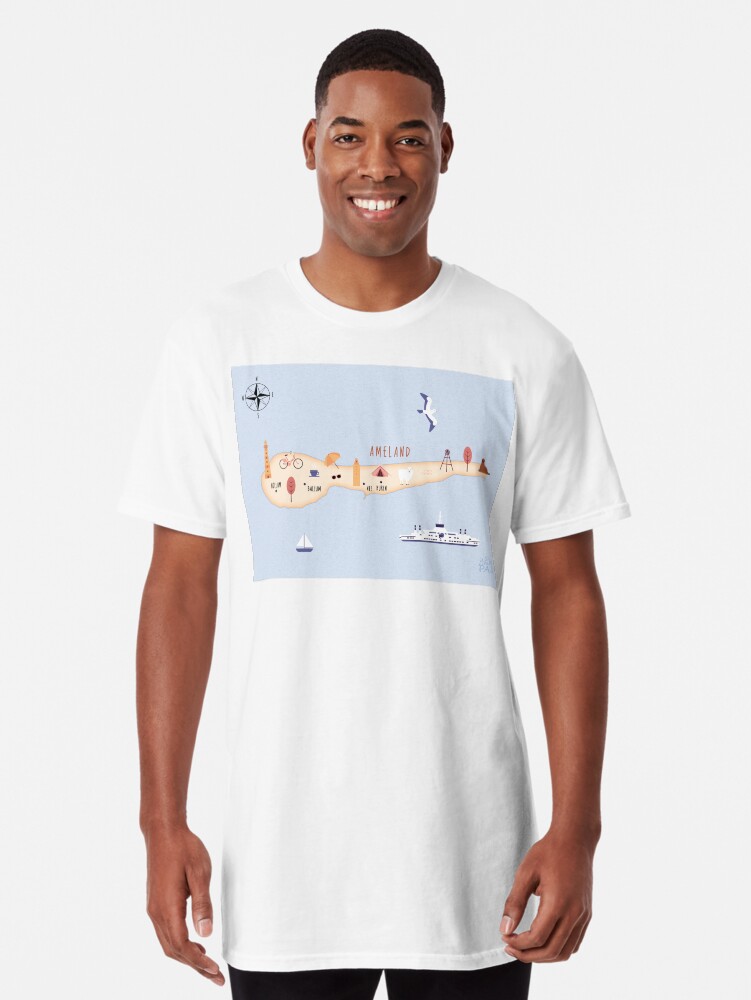 Thumbnail 1 of 5, Long T-Shirt, Illustrated map of Ameland designed and sold by ymkesinfogr.