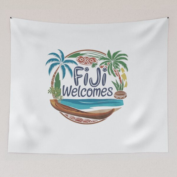 Item preview, Fiji Welcomes Flag Map Suva, Nadi, Mamanuca islands designed and sold by AnimalsDH305.
