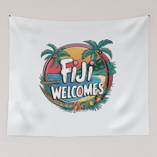 Item preview, Fiji Welcomes Flag Map Suva, Nadi, Mamanuca islands designed and sold by AnimalsDH305.