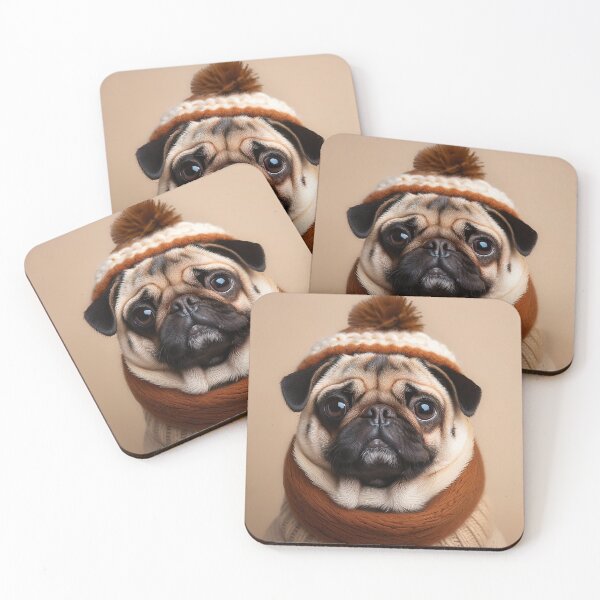 Item preview, Cozy Pug in Winter Scarf and Beanie | Adorable Dog Portrait designed and sold by Terradesignsbyk.