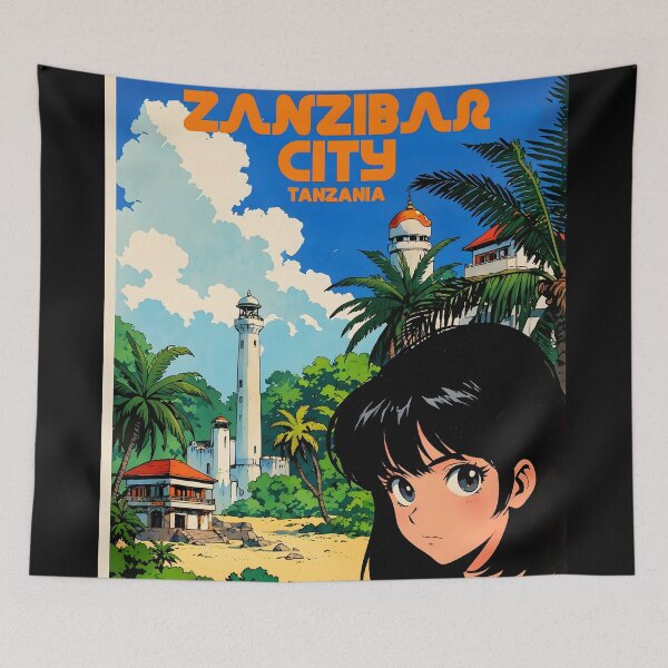 Item preview, Zanzibar City Tanzania Retro Anime Girl 80s Vintage Travel designed and sold by Retro-Anime9.