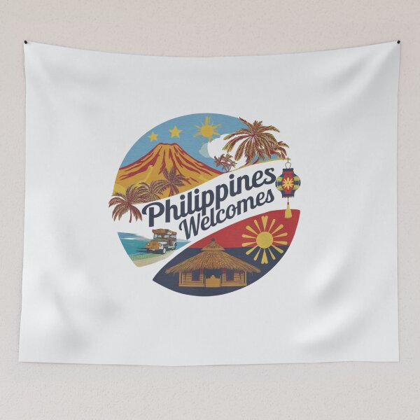 Item preview, Philippines Welcomes Flag Map Manila, Cebu, Palawan designed and sold by AnimalsDH305.
