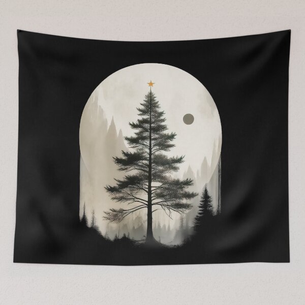 Item preview, Christmas Night Scene: Christmas Tree and Full Moon in Modern Geometric Style designed and sold by MUGpro.