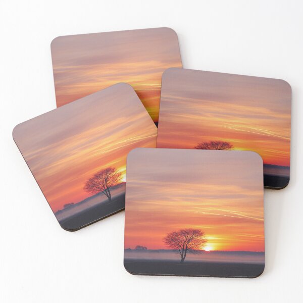 Item preview, Single tree in the landscape with fog and sunrise designed and sold by Pietschi2022.