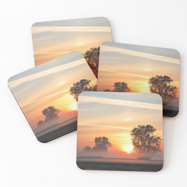 Item preview, Single tree in the landscape with fog and sunrise designed and sold by Pietschi2022.