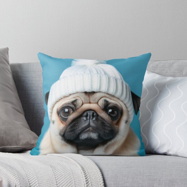 Item preview, Adorable Pug Wearing a White Beanie | Cute Dog Photo designed and sold by Terradesignsbyk.
